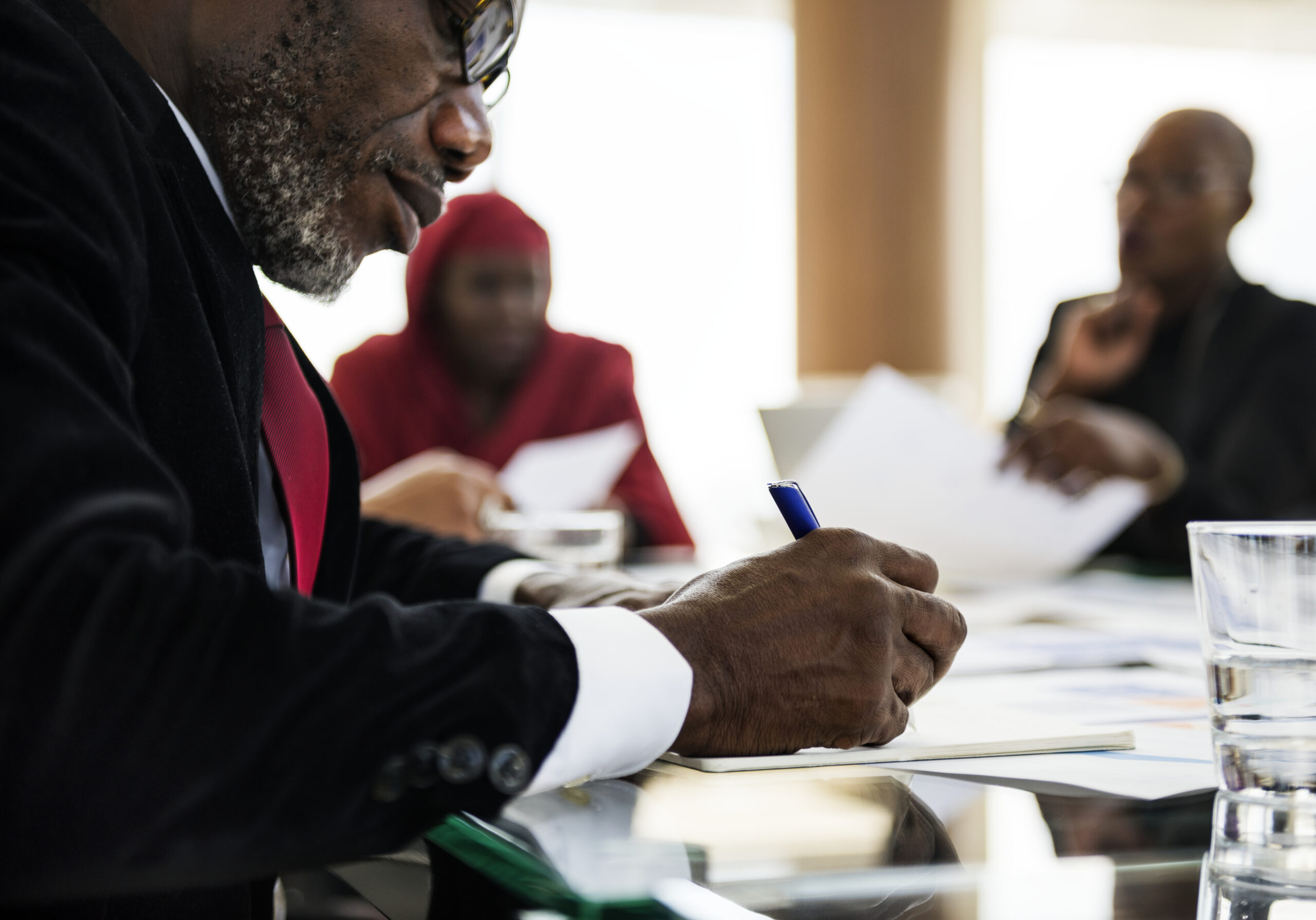 a group of international business people in a meeting